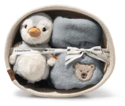 Steiff Geschenkset Lio Pinguin mit Rassel und Latz im Korb