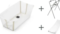 STOKKE® Flexi Bath® Babywanne Sandy Beige mit Stand Untergestell und Newborn Support