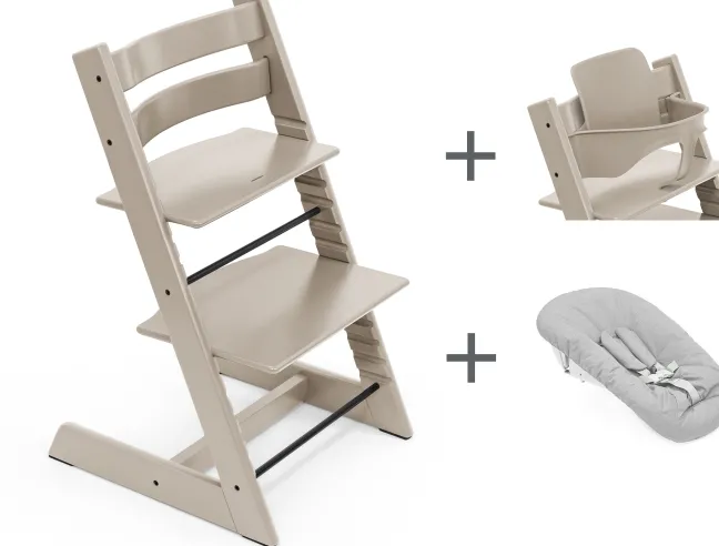 STOKKE® Mega Set Tripp Trapp® Buche Cashmere Grey + Babyset² Cashmere Grey + Newbornset
