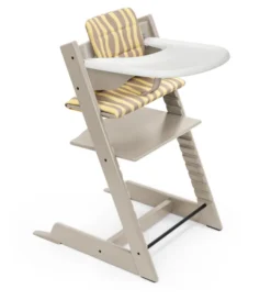 STOKKE® Mega Set Tripp Trapp® Buche Cashmere Grey + Babyset² Cashmere Grey + Tray Tisch weiß