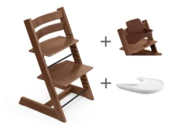 STOKKE® Mega Set Tripp Trapp® Buche Warm braun + Babyset² Warm braun + Tray Tisch weiß