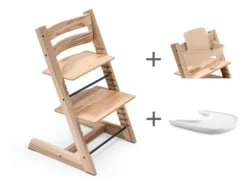 STOKKE® Mega Set Tripp Trapp® Buche Wild Wood natur + Babyset² natur + Tray Tisch weiß