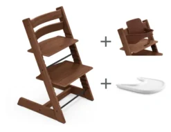 STOKKE® Mega Set Tripp Trapp® Eiche warm braun + Babyset warm braun + Tray Tisch weiß
