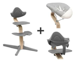 STOKKE® Nomi® Hochstuhl Buche grau + Newborn sand + Baby Set