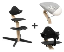 STOKKE® Nomi® Hochstuhl Buche schwarz + Newborn sand + Baby Set