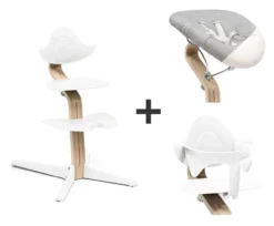 STOKKE® Nomi® Hochstuhl Buche weiß + Newborn sand + Baby Set