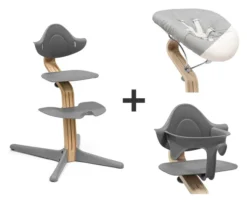STOKKE® Nomi® Hochstuhl Eiche grau + Newborn sand + Baby Set