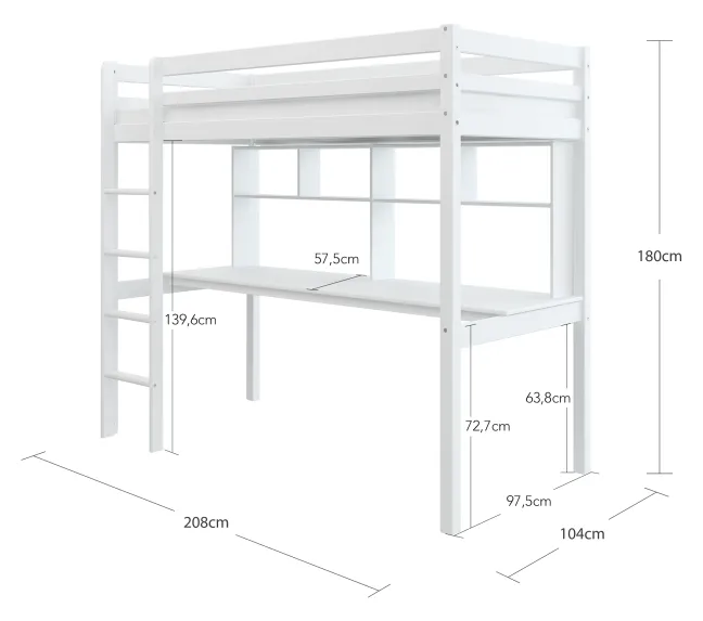 THUKA Hit Hochbett mit Schreibtisch und Regal weiß