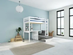 THUKA Nordic Casa Hochbett Crossbar mit gerader Leiter weiß