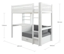 THUKA Nordic Casa Hochbett Crossbar mit gerader Leiter weiß
