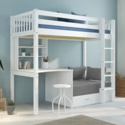 THUKA Nordic Casa Hochbett Crossbar mit gerader Leiter weiß