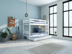 THUKA Nordic Etagenbett Crossbar mit gerader Leiter und Gästebett weiß