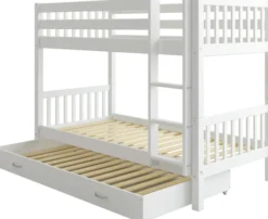 THUKA Nordic Etagenbett Crossbar mit gerader Leiter und Gästebett weiß