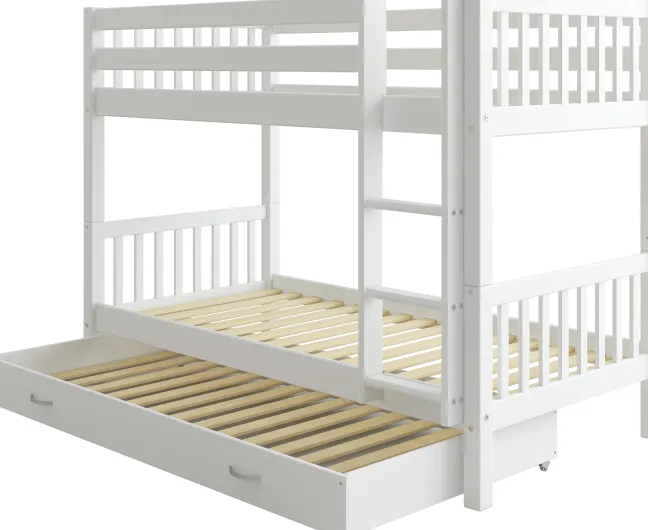 THUKA Nordic Etagenbett Crossbar mit gerader Leiter und Gästebett weiß