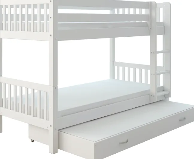 THUKA Nordic Etagenbett Crossbar mit gerader Leiter und Gästebett weiß