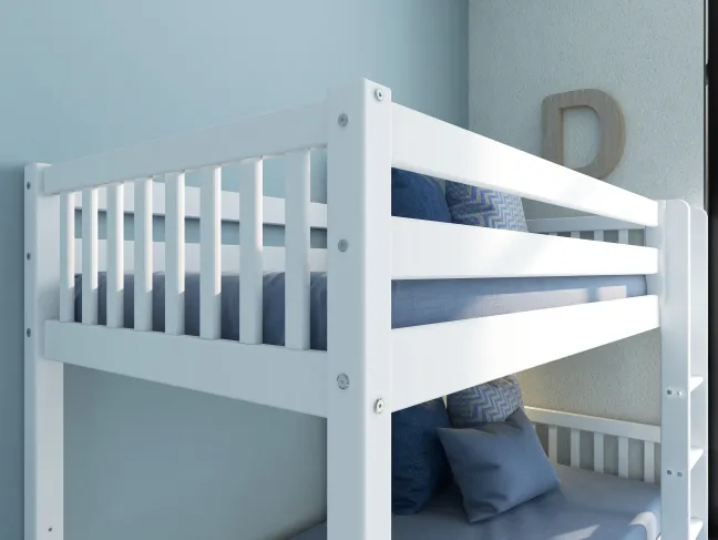 THUKA Nordic Etagenbett Crossbar mit gerader Leiter und Gästebett weiß