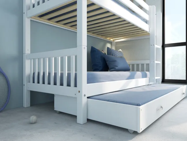 THUKA Nordic Etagenbett Crossbar mit gerader Leiter und Gästebett weiß