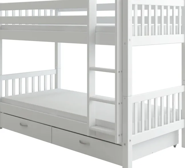 THUKA Nordic Etagenbett Crossbar mit gerader Leiter und 2 Schubladen weiß