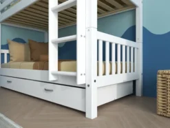 THUKA Nordic Etagenbett Crossbar mit gerader Leiter und 2 Schubladen weiß