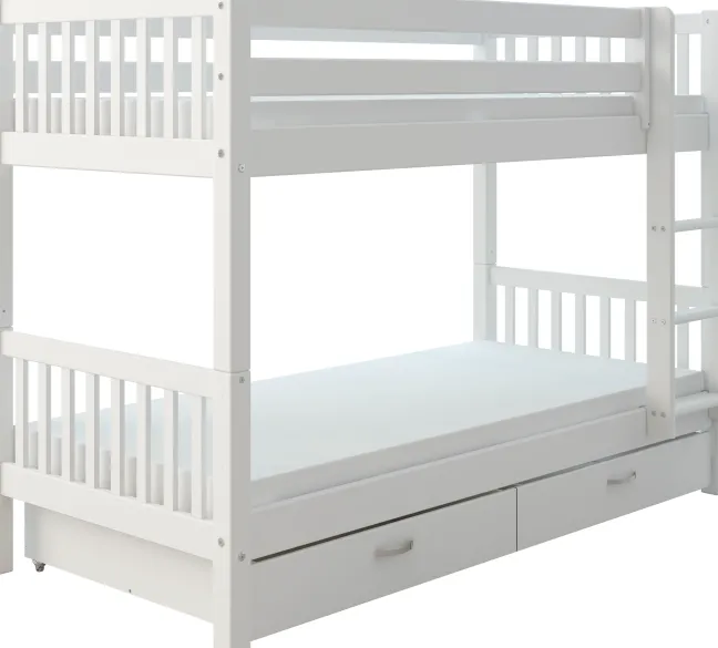 THUKA Nordic Etagenbett Crossbar mit gerader Leiter und 2 Schubladen weiß