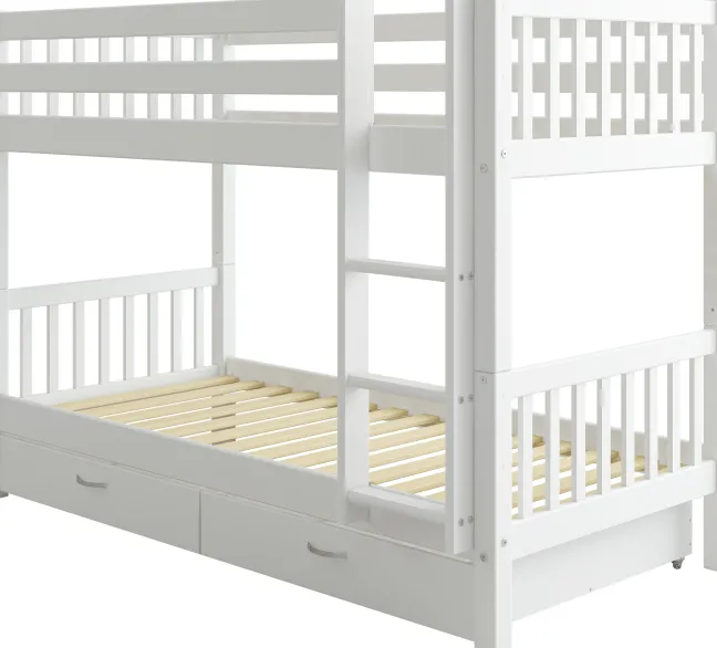 THUKA Nordic Etagenbett Crossbar mit gerader Leiter und 2 Schubladen weiß