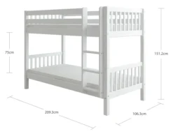 THUKA Nordic Etagenbett Crossbar mit gerader Leiter weiß