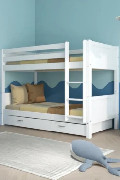 THUKA Nordic Etagenbett Romantic mit gerader Leiter und 2 Schubladen weiß