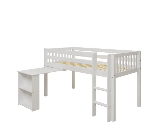 THUKA Nordic halbhohes Bett Crossbar mit gerader Leiter und ausziehbarem Schreibtisch weiß