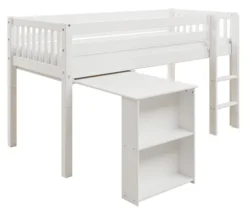 THUKA Nordic halbhohes Bett Crossbar mit gerader Leiter und ausziehbarem Schreibtisch weiß