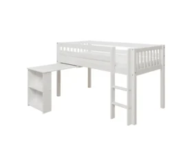 THUKA Nordic halbhohes Bett Crossbar mit gerader Leiter und ausziehbarem Schreibtisch weiß