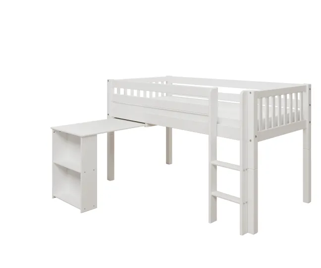 THUKA Nordic halbhohes Bett Crossbar mit gerader Leiter und ausziehbarem Schreibtisch weiß