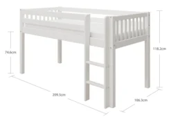 THUKA Nordic halbhohes Bett Crossbar mit gerader Leiter weiß