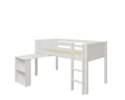 THUKA Nordic halbhohes Bett Romantic mit gerader Leiter und ausziehbarem Schreibtisch weiß
