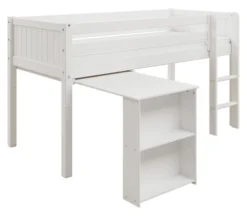 THUKA Nordic halbhohes Bett Romantic mit gerader Leiter und ausziehbarem Schreibtisch weiß