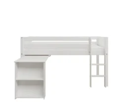 THUKA Nordic halbhohes Bett Romantic mit gerader Leiter und ausziehbarem Schreibtisch weiß