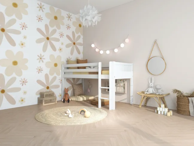 THUKA Nordic halbhohes Bett Romantic mit gerader Leiter weiß
