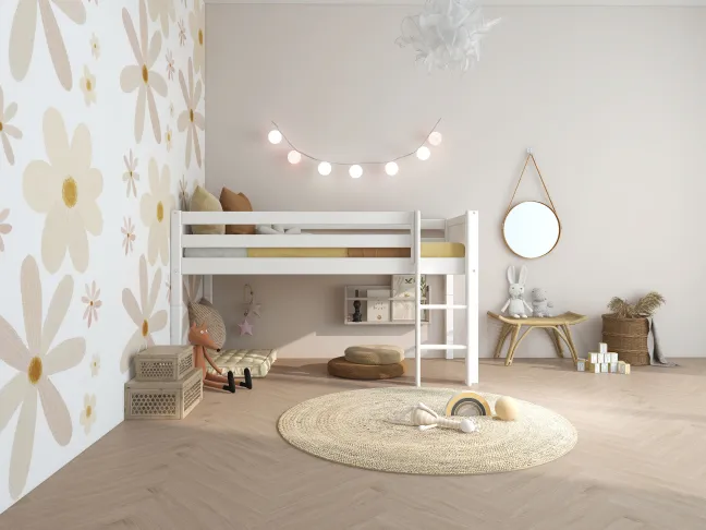 THUKA Nordic halbhohes Bett Romantic mit gerader Leiter weiß