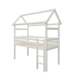 THUKA Nordic halbhohes Hausbett Crossbar mit gerader Leiter weiß