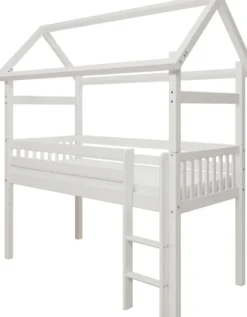 THUKA Nordic halbhohes Hausbett Crossbar mit gerader Leiter weiß
