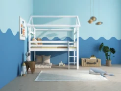 THUKA Nordic halbhohes Hausbett Crossbar mit gerader Leiter weiß