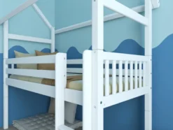 THUKA Nordic halbhohes Hausbett Crossbar mit gerader Leiter weiß