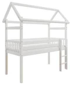 THUKA Nordic halbhohes Hausbett Crossbar mit gerader Leiter weiß