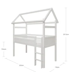THUKA Nordic halbhohes Hausbett Romantic mit gerader Leiter weiß