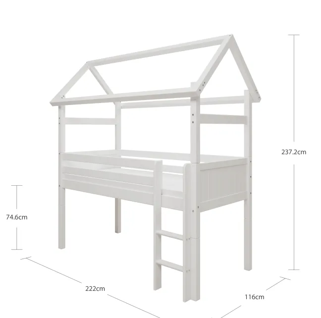THUKA Nordic halbhohes Hausbett Romantic mit gerader Leiter weiß
