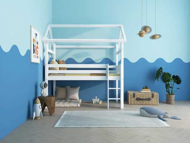 THUKA Nordic halbhohes Hausbett Romantic mit gerader Leiter weiß