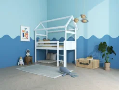 THUKA Nordic halbhohes Hausbett Romantic mit gerader Leiter weiß