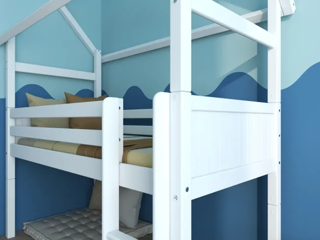 THUKA Nordic halbhohes Hausbett Romantic mit gerader Leiter weiß