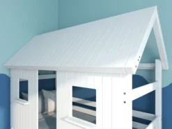 THUKA Nordic Hausbett Crossbar mit geschlossener Front, Dachpanele und 2 Schubladen weiß