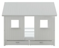THUKA Nordic Hausbett Crossbar mit geschlossener Front, Dachpanele und 2 Schubladen weiß