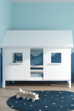 THUKA Nordic Hausbett Crossbar mit geschlossener Front und Dachpanele weiß